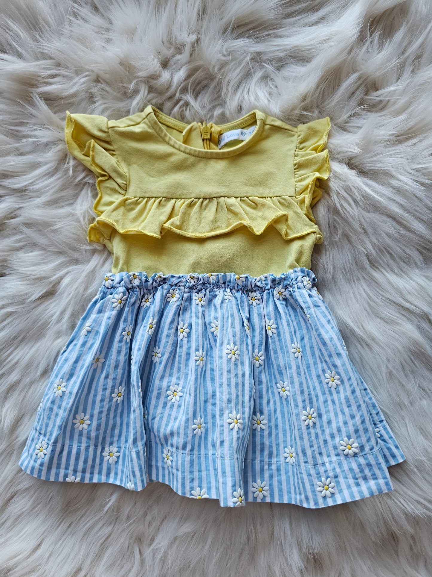 Om Love yellow and blue floral dress | 3-6m