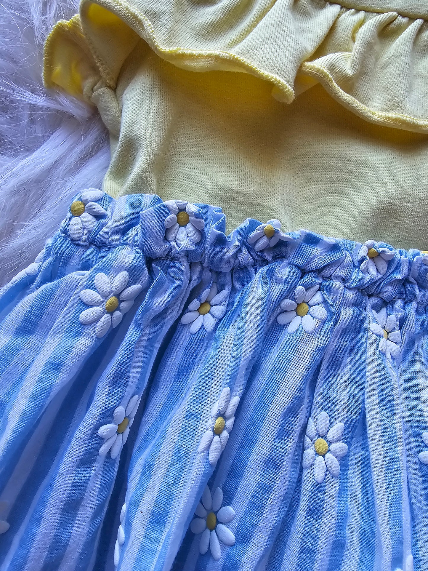 Om Love yellow and blue floral dress | 3-6m