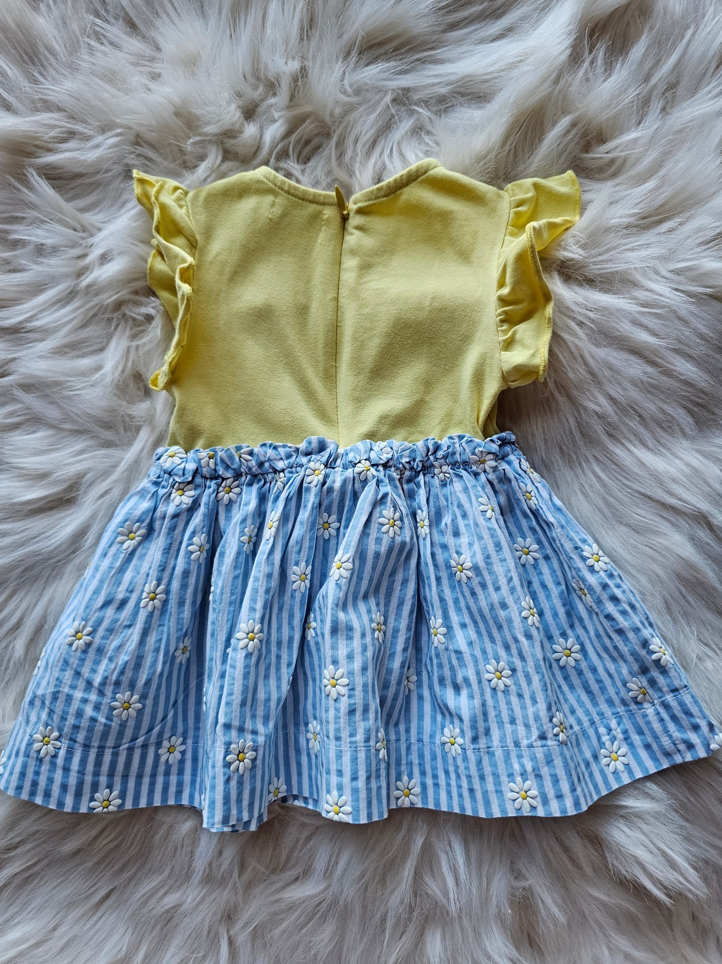 Om Love yellow and blue floral dress | 3-6m