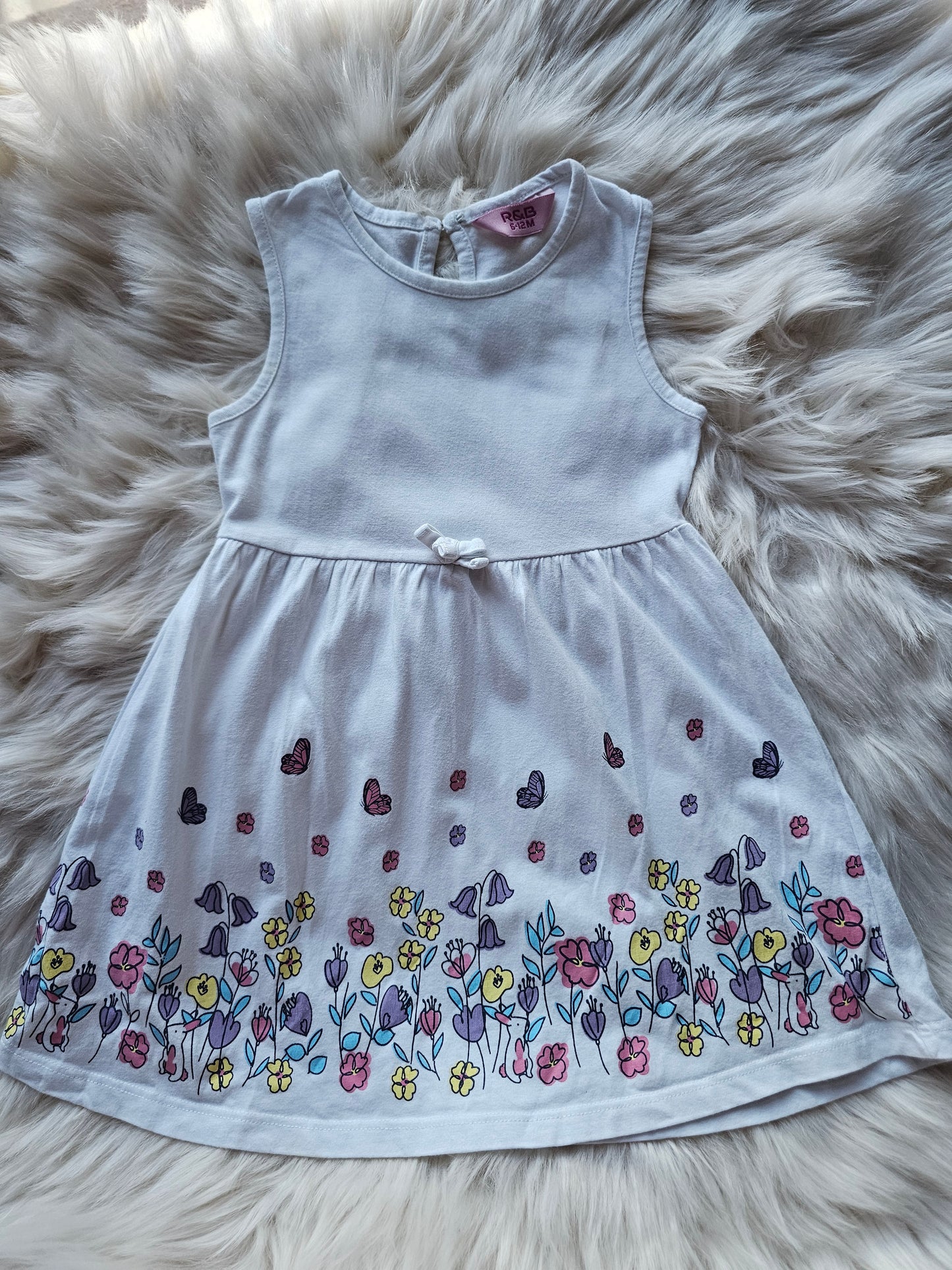 R&B Floral printed fit and flare white dress | 6-12m