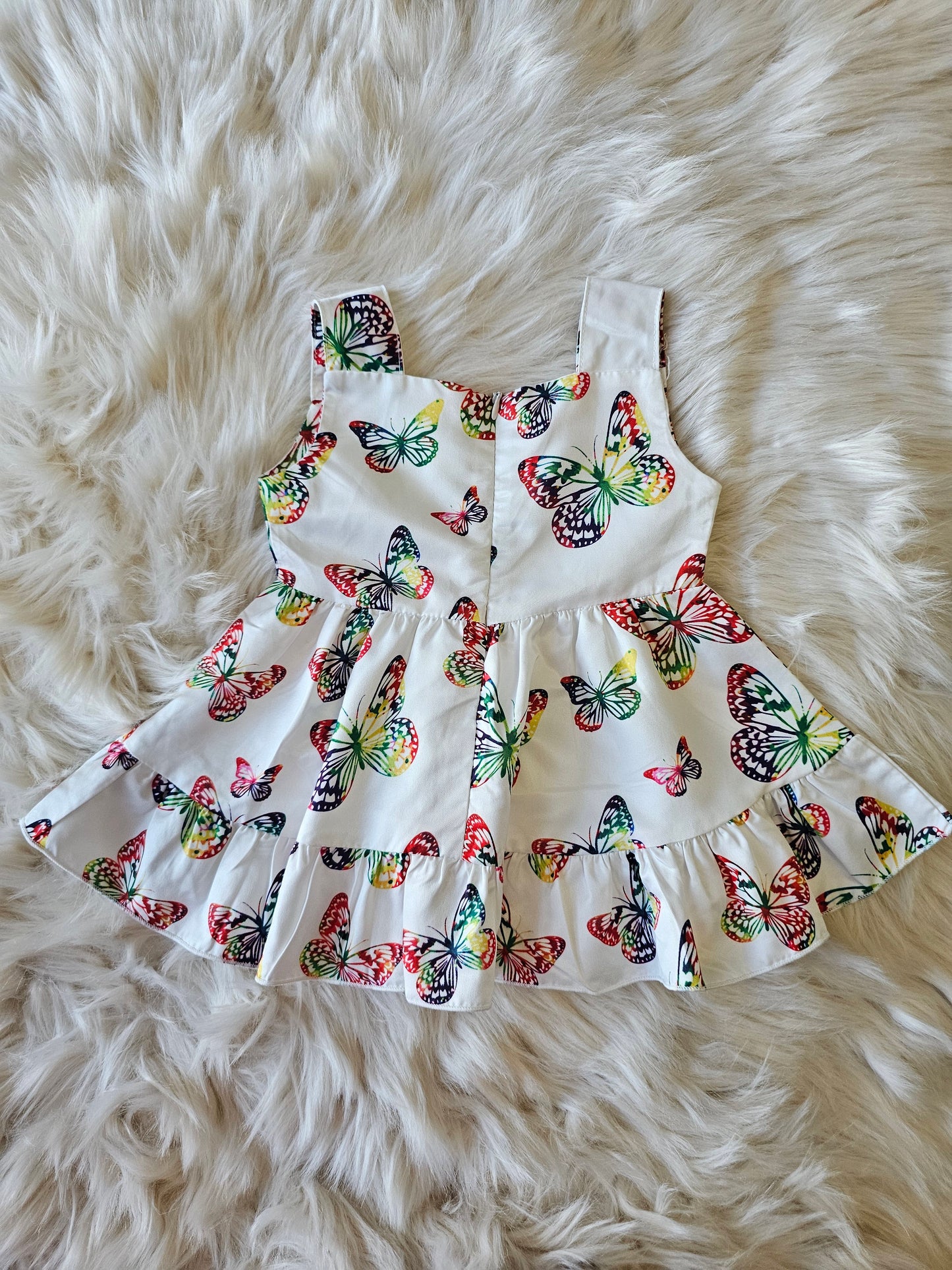 Sleeveless Dress Butterfly Print Ruffle Sundress | 0-3m