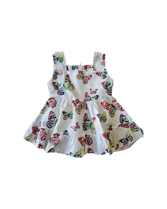 Sleeveless Dress Butterfly Print Ruffle Sundress | 0-3m