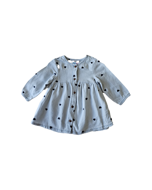 Topomini Blue Dress with heart print | 6-9m