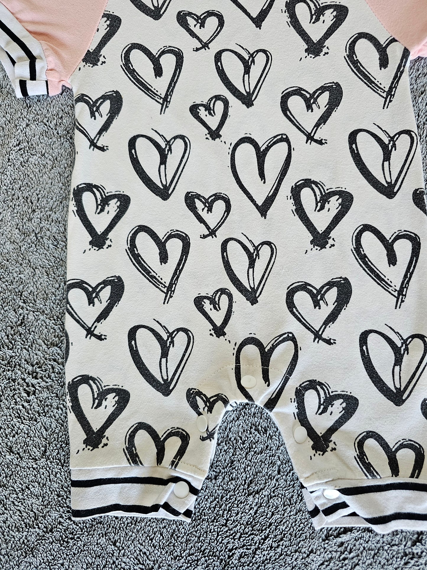 Heart Hooded Baby Girl Romper - Pink and White | 3-6m