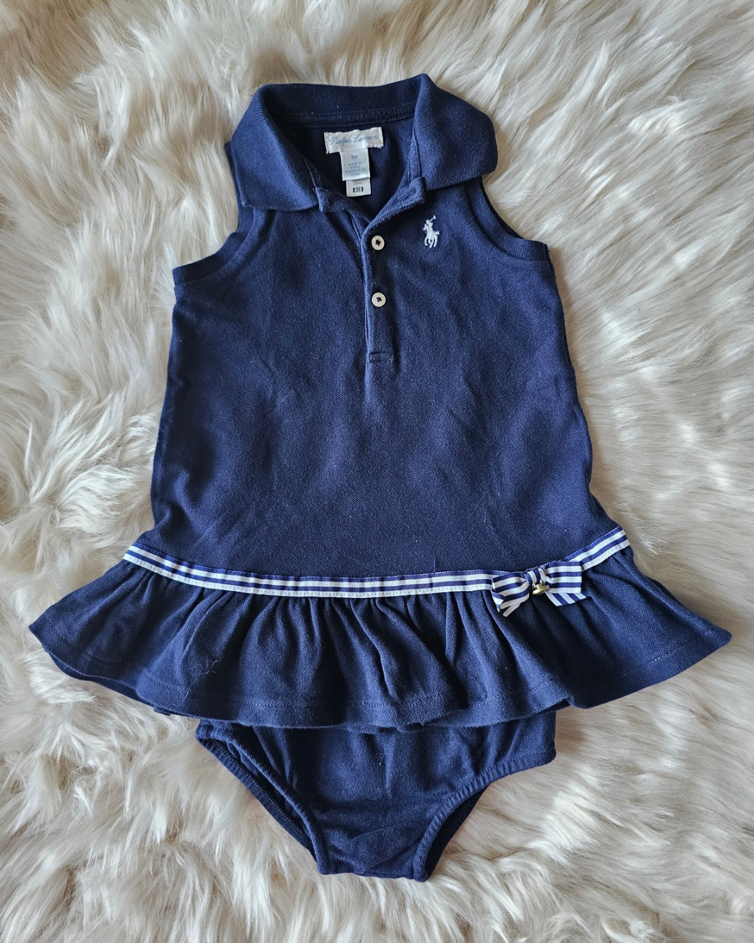 Ralph Lauren Baby Girl Navy Tennis Polo Dress & Pantie Set | 9M