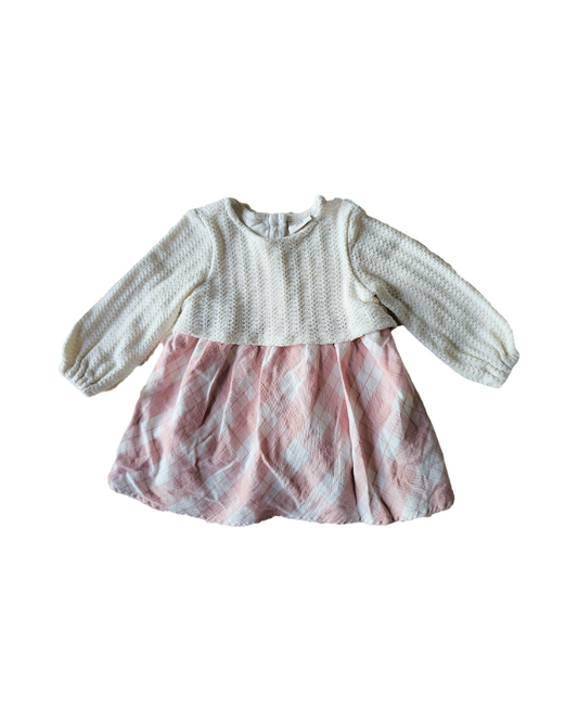 Juniors Checked Round Neck Dress with Long Sleeves | 6-9m